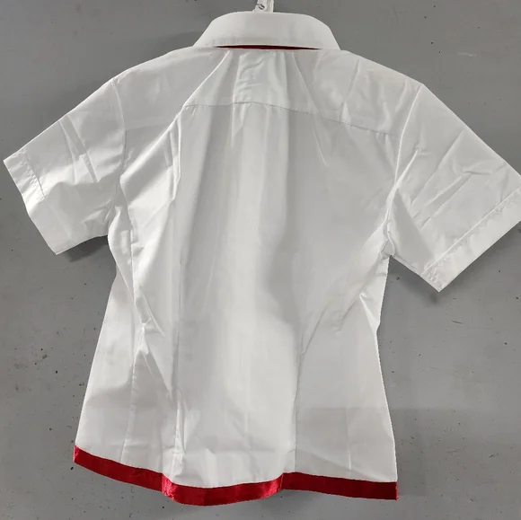 Delta Collection By Lands End Womens White Blouse W/ Red Satin Trim Size 6 NEW - Picture 2 of 4